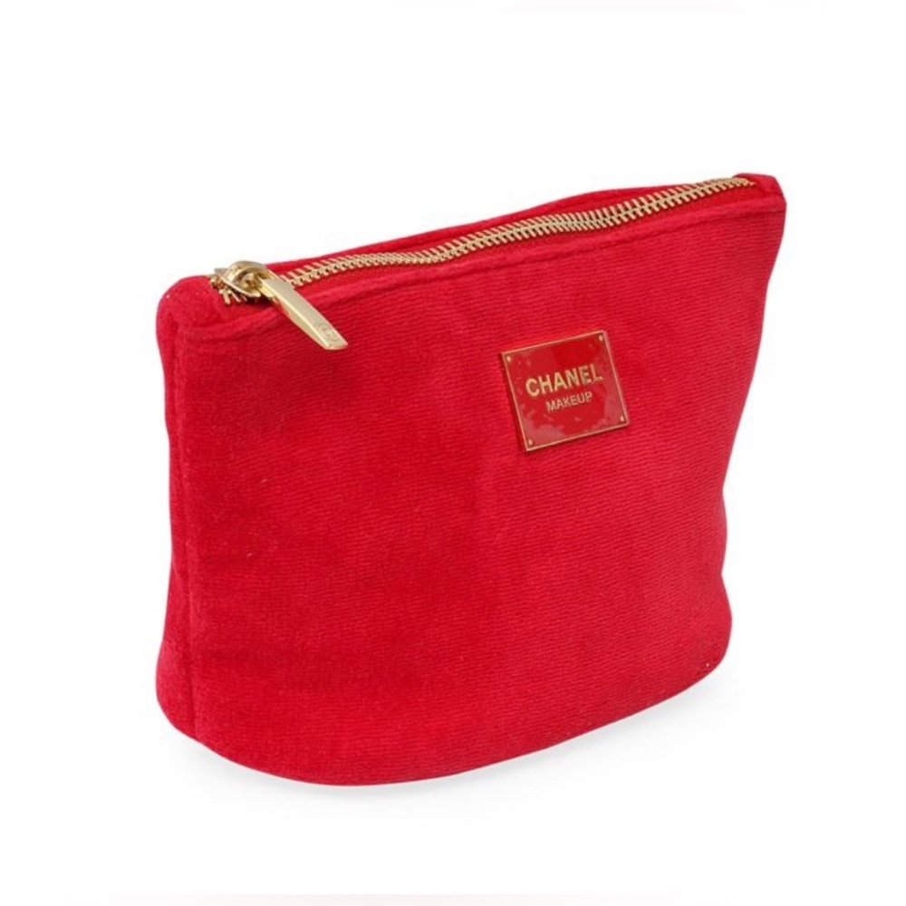 CHANEL MAKEUP Red Velvet Makeup Cosmetic Zip Pouch Bag
